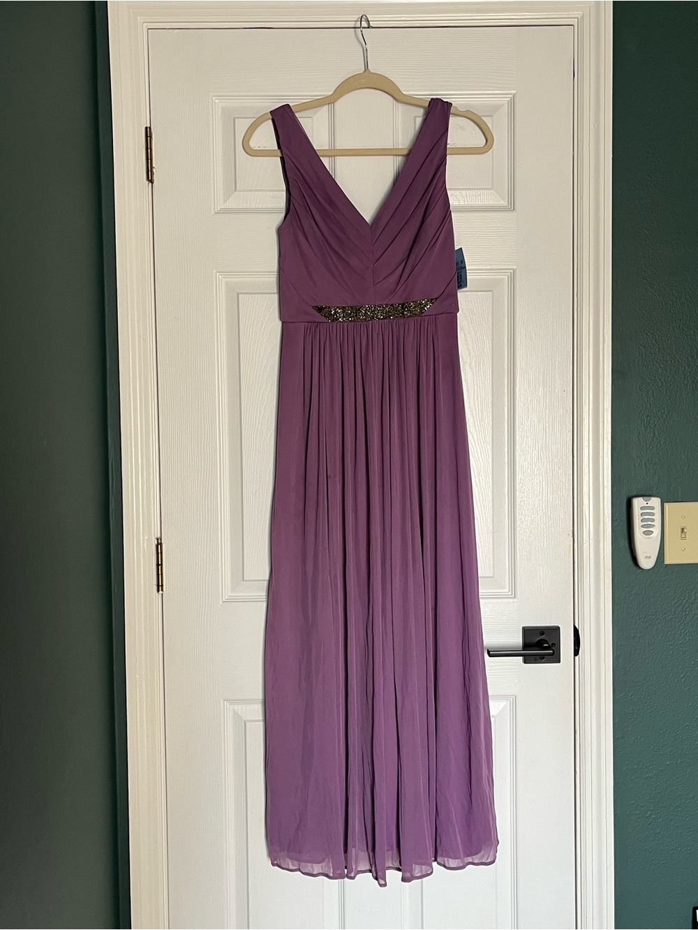 David's Bridal Lavender Purple V-Neck Maxi Dress with Beaded Waist